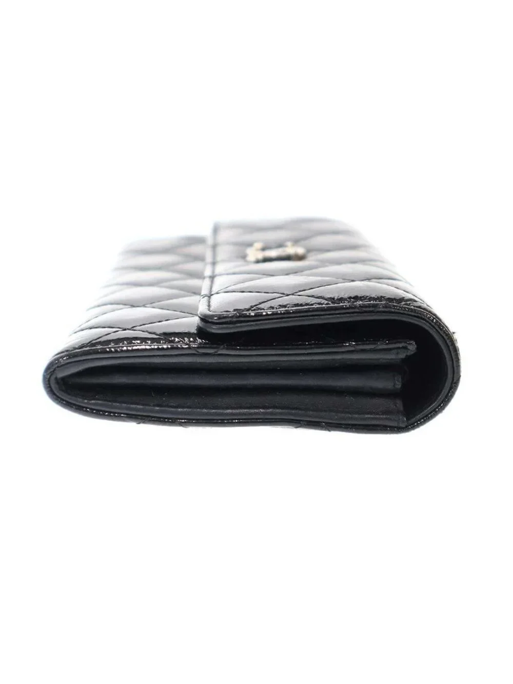 Chanel Quilted Patent CC Logo Wallet Black
